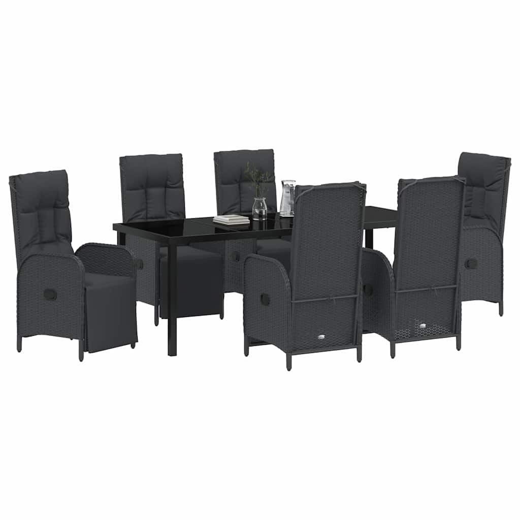 Garden Dining Set with Cushion 7 pcs Black Poly Rattan