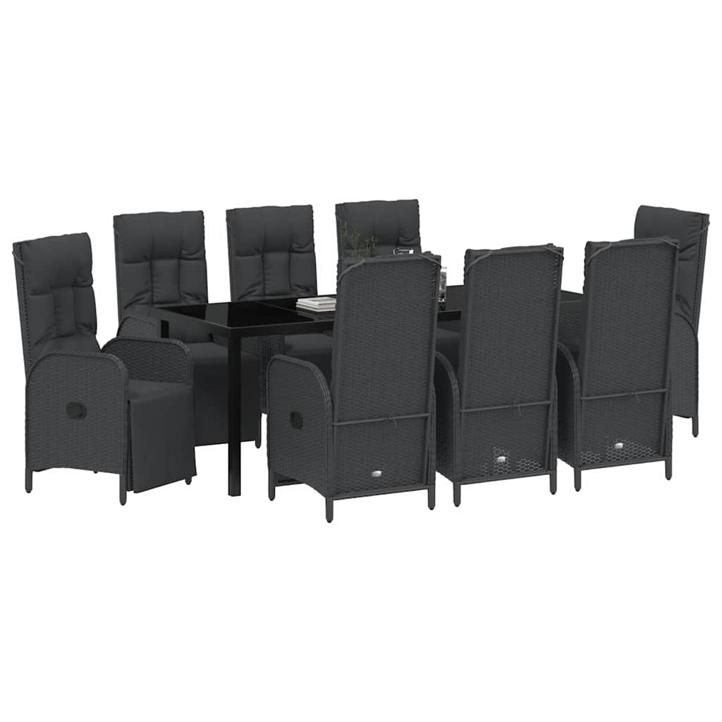 Garden Dining Set 9 pcs Black Poly Rattan