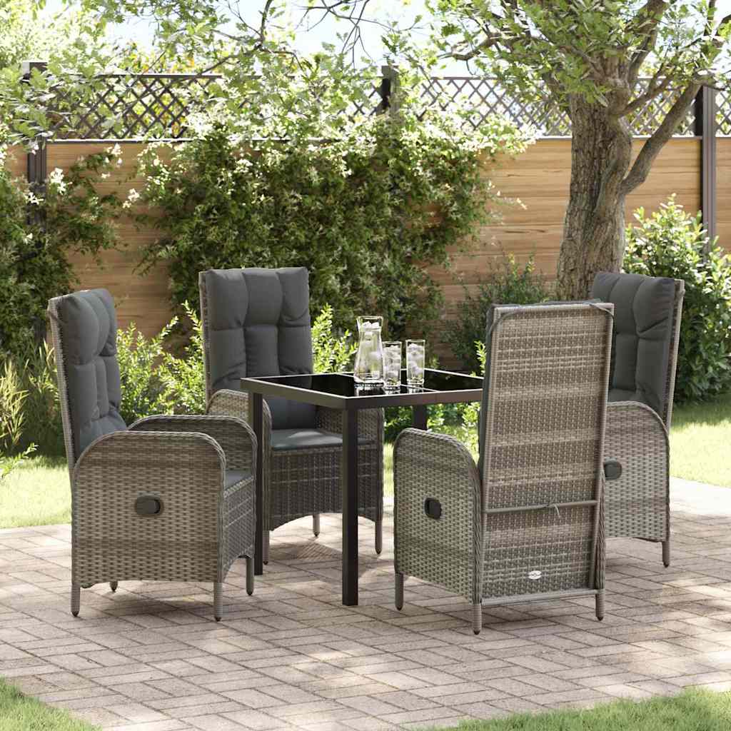 Garden Dining Set with Cushion 5 pcs Grey Poly Rattan