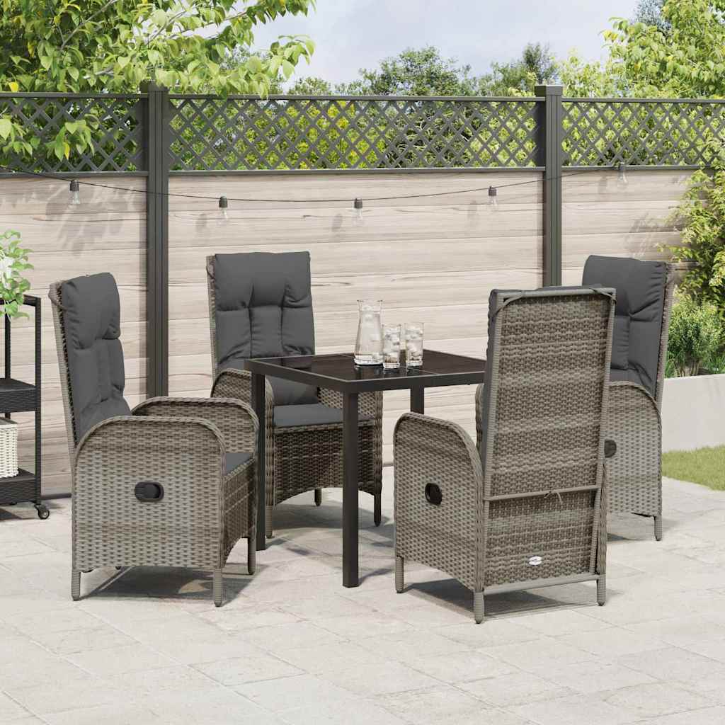 Garden Dining Set with Cushion 5 pcs Grey Poly Rattan