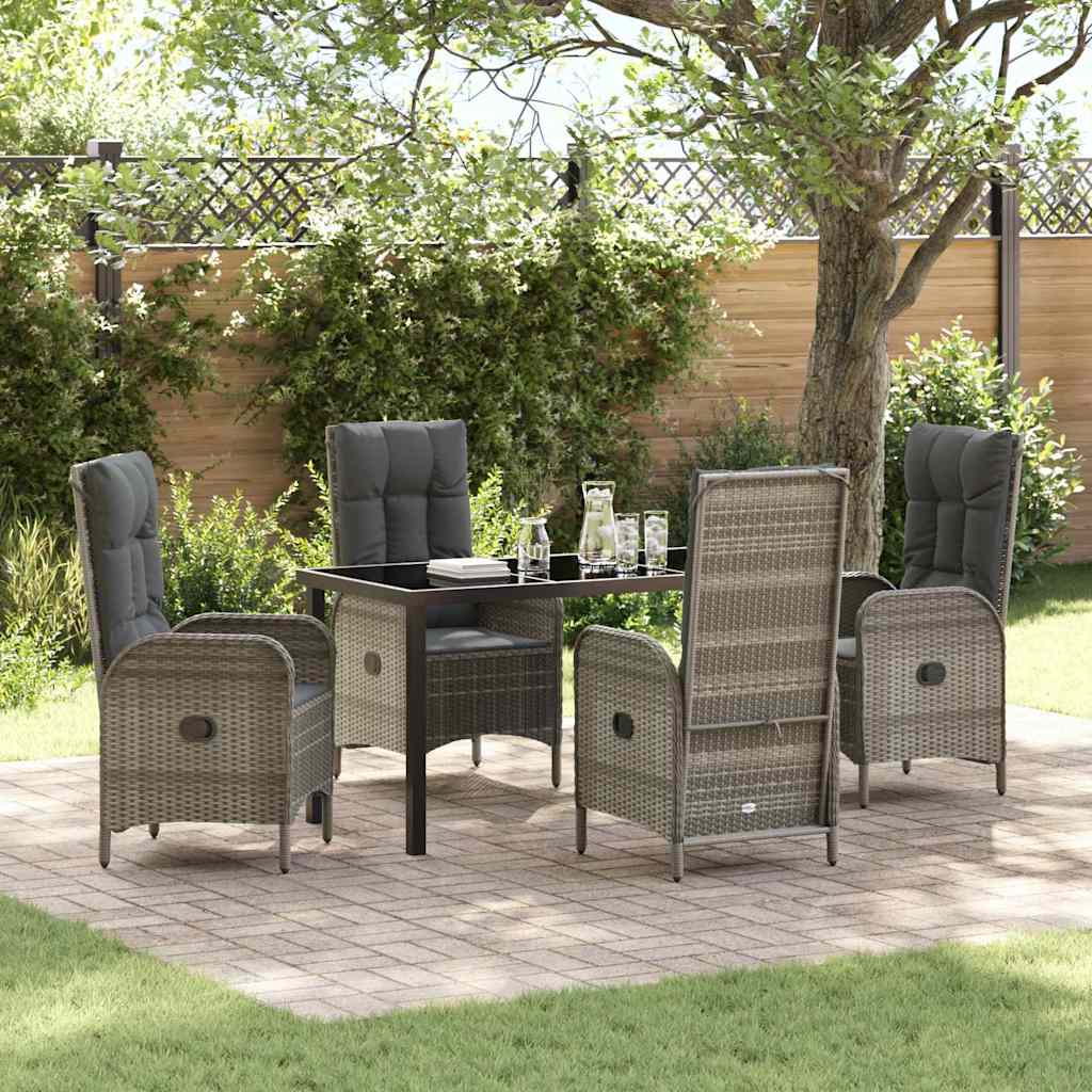 Garden Dining Set with Cushion 5 pcs Grey Poly Rattan