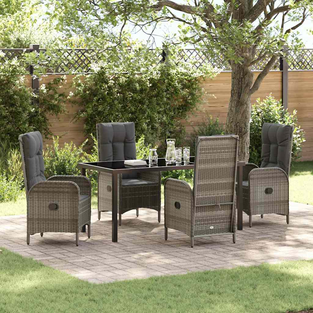 Garden Dining Set with Cushion 5 pcs Grey Poly Rattan