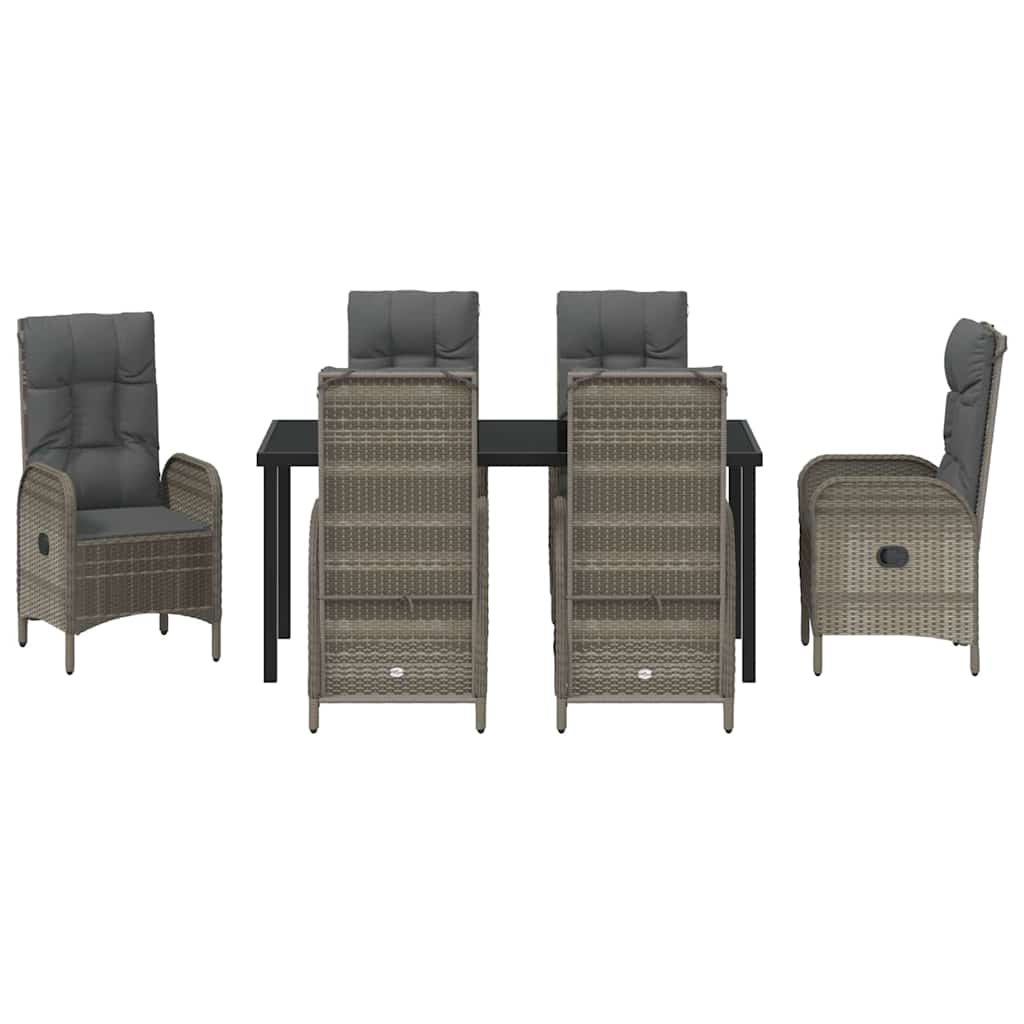 Garden Dining Set with Cushion 7 pcs Grey Poly Rattan