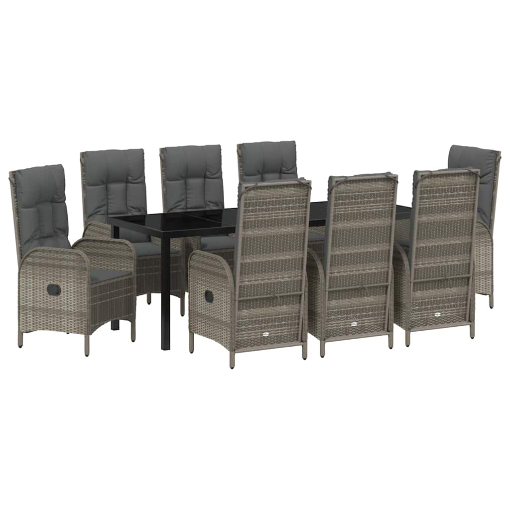 Garden Dining Set 9 pcs Grey Poly Rattan