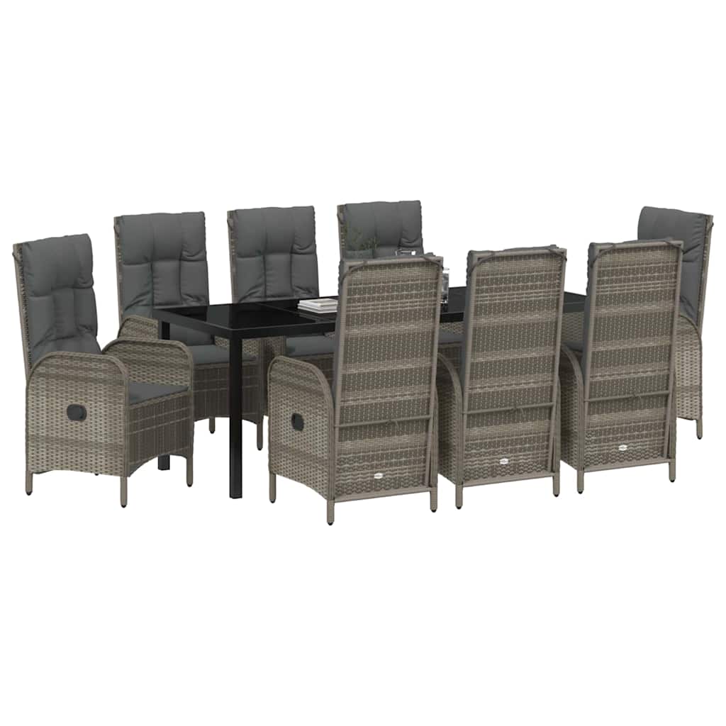 Garden Dining Set with Cushion 9 pcs Grey Poly Rattan