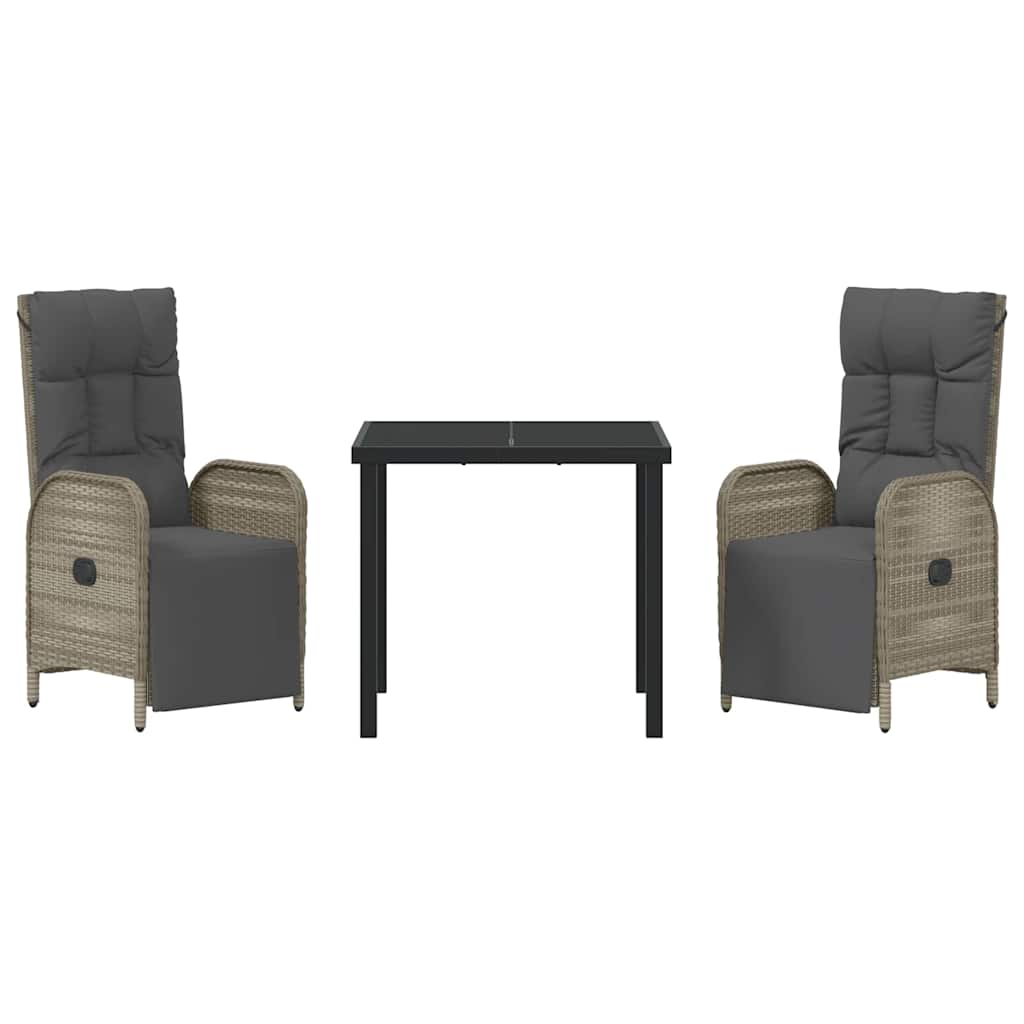 Garden Dining Set with Cushion 3 pcs Grey Poly Rattan