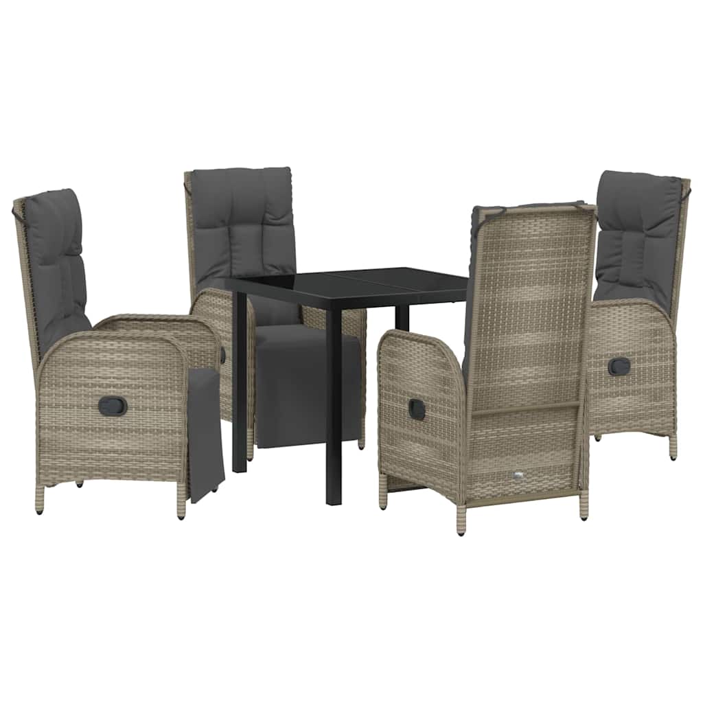 Garden Dining Set with Cushion 5 pcs Grey Poly Rattan