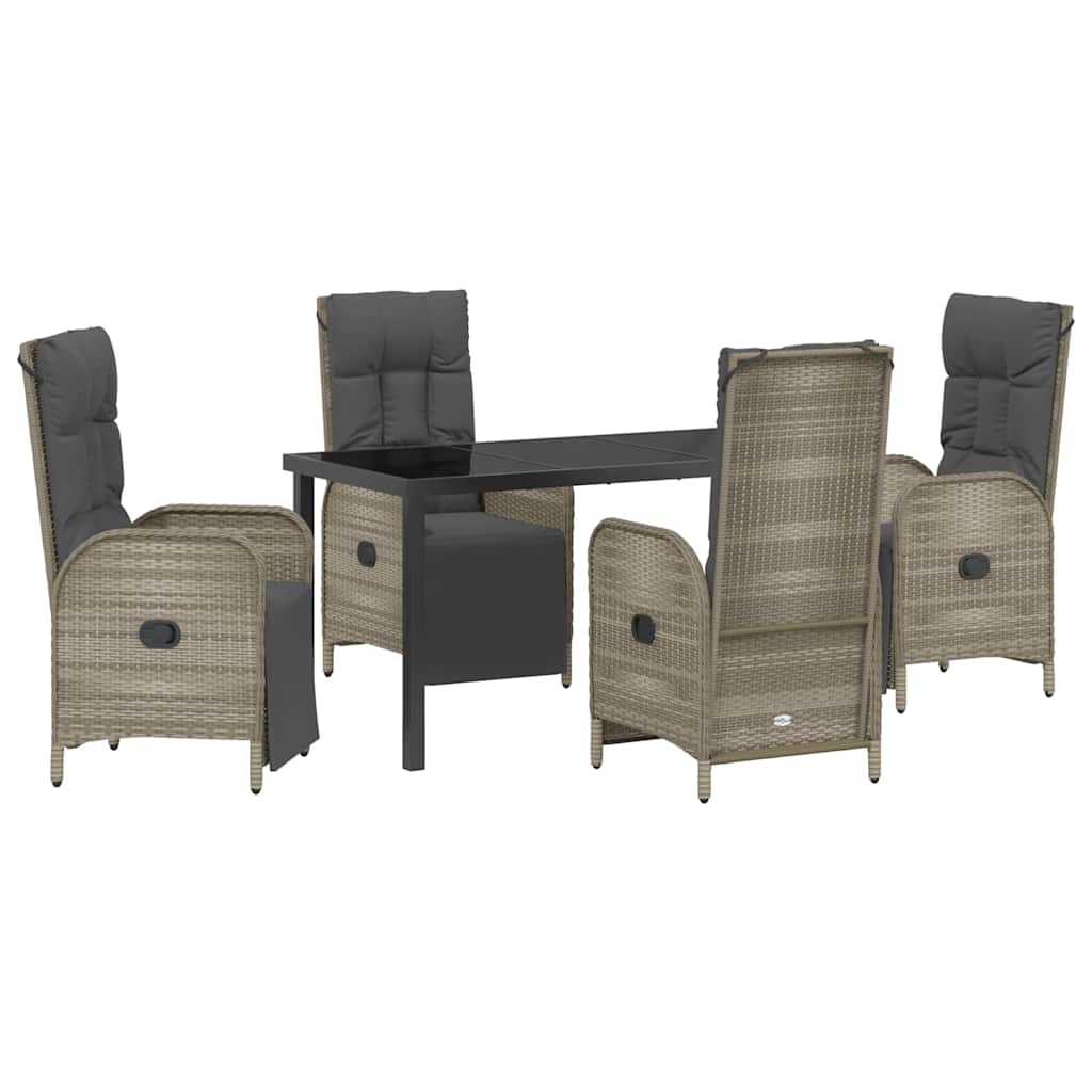 Garden Dining Set with Cushion 5 pcs Grey Poly Rattan