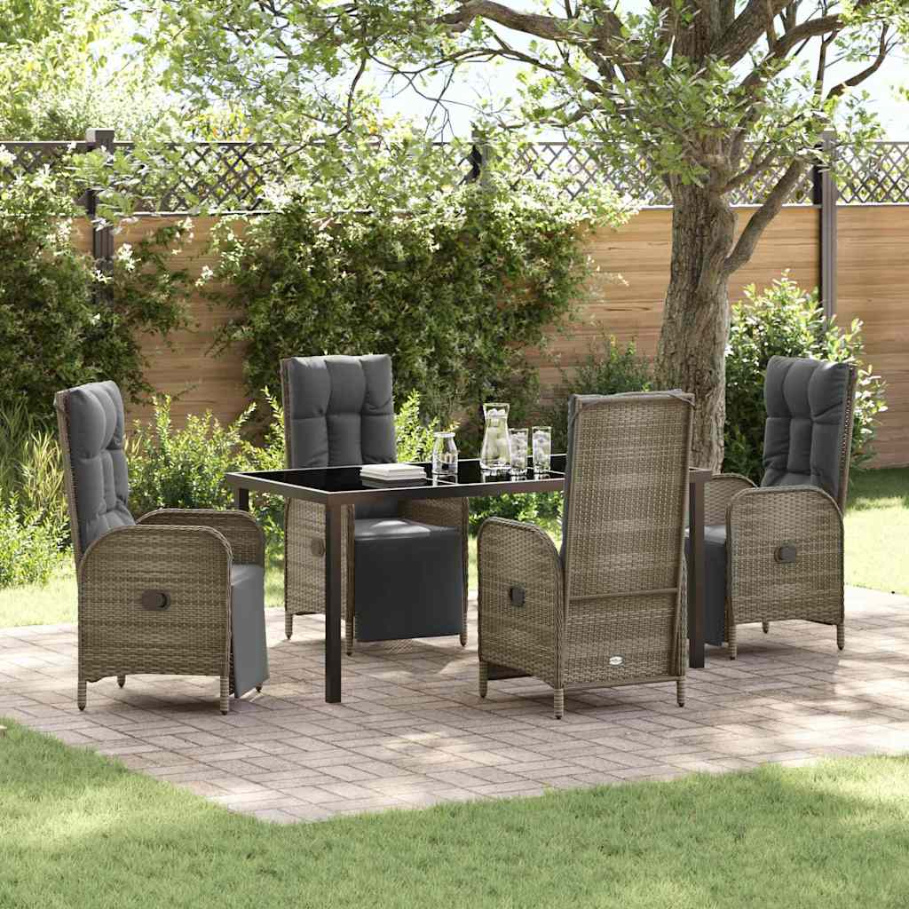 Garden Dining Set with Cushion 5 pcs Grey Poly Rattan