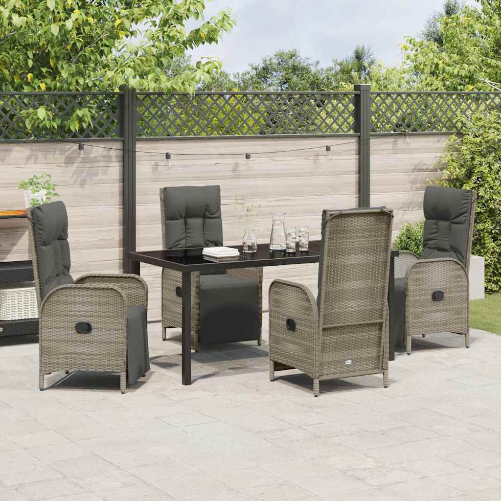 Garden Dining Set with Cushion 5 pcs Grey Poly Rattan