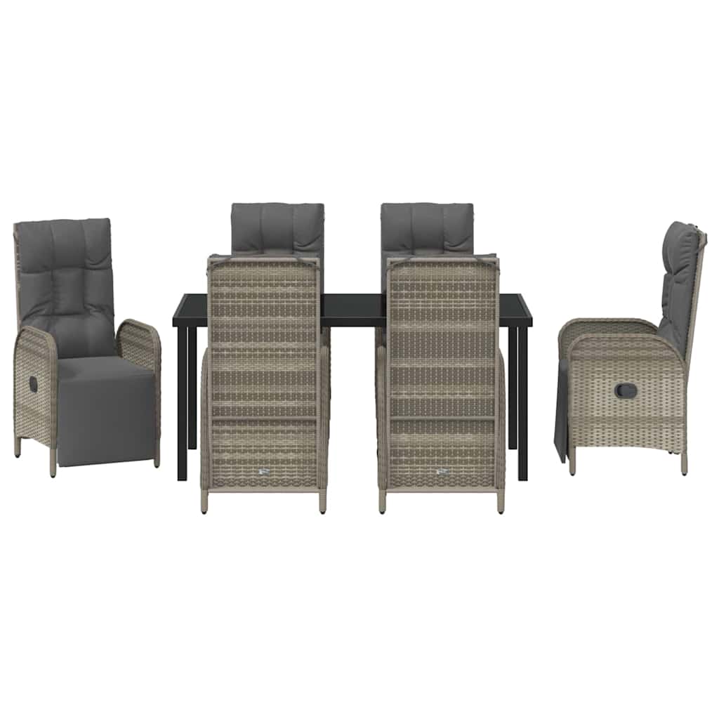 Garden Dining Set with Cushion 7 pcs Grey Poly Rattan