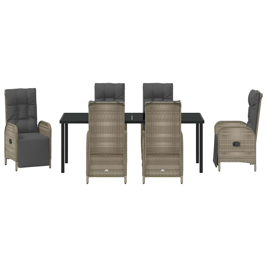 Garden Dining Set with Cushion 7 pcs Grey Poly Rattan
