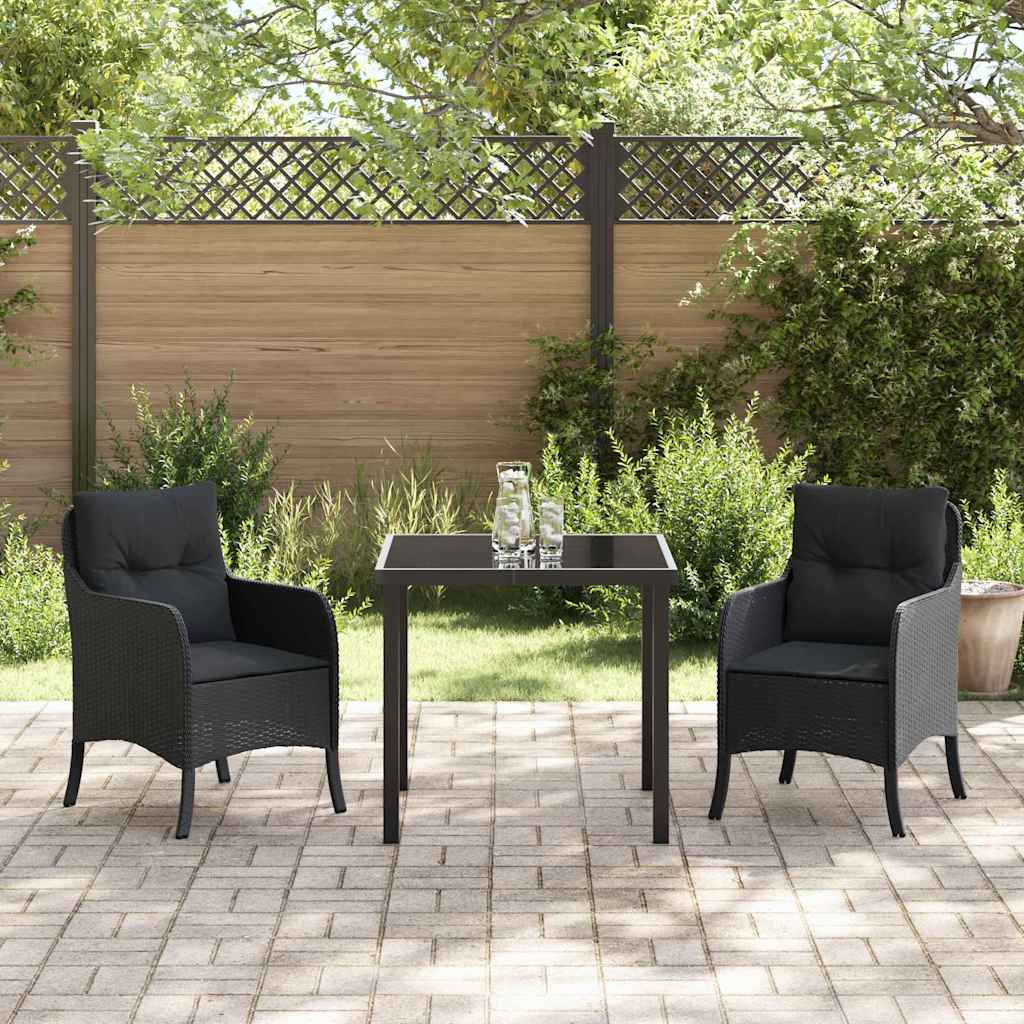 Garden Dining Set with Cushion 3 pcs Black Poly Rattan