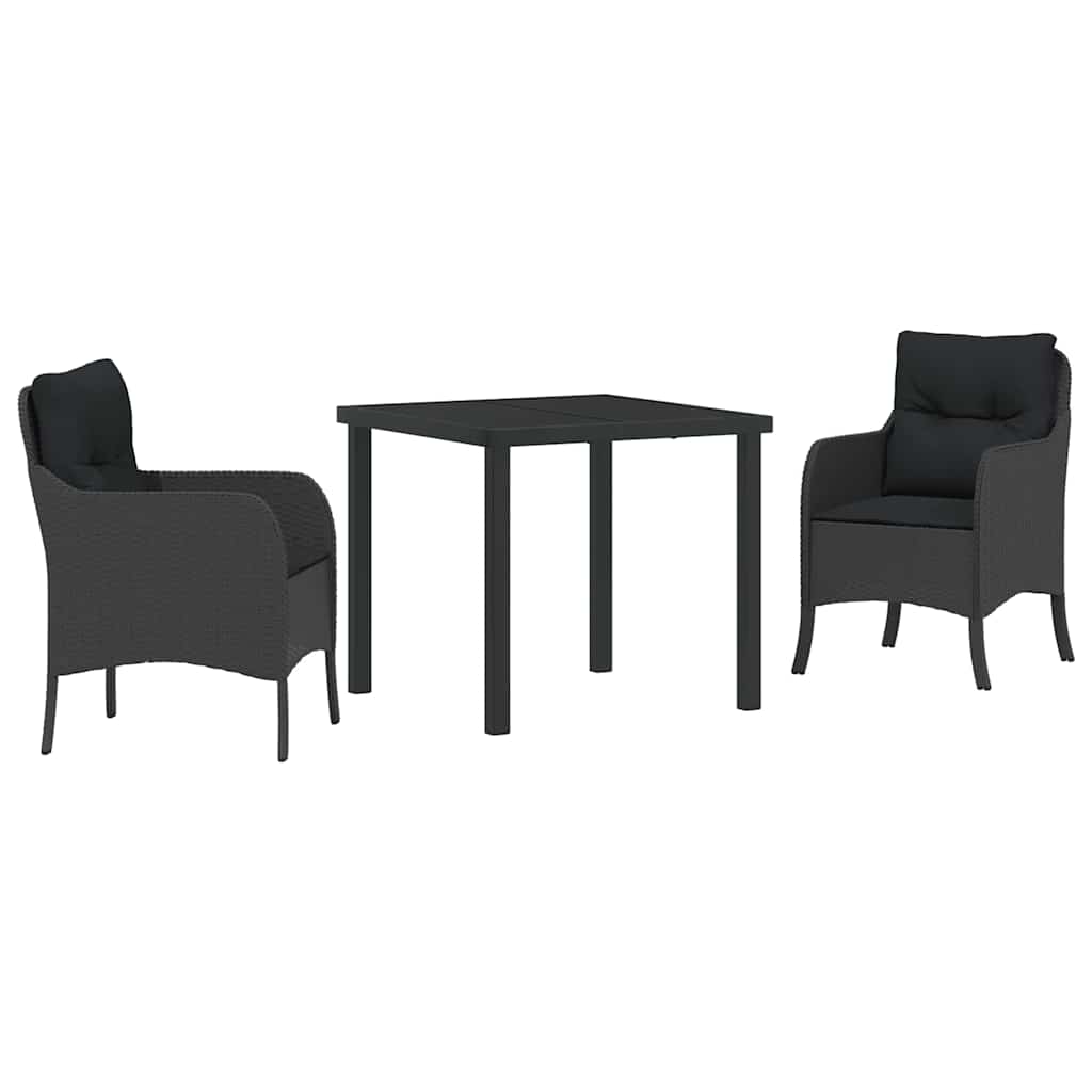 Garden Dining Set with Cushion 3 pcs Black Poly Rattan
