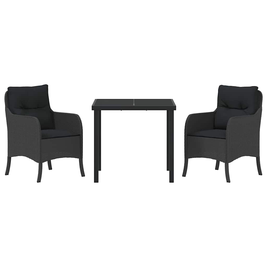 Garden Dining Set with Cushion 3 pcs Black Poly Rattan