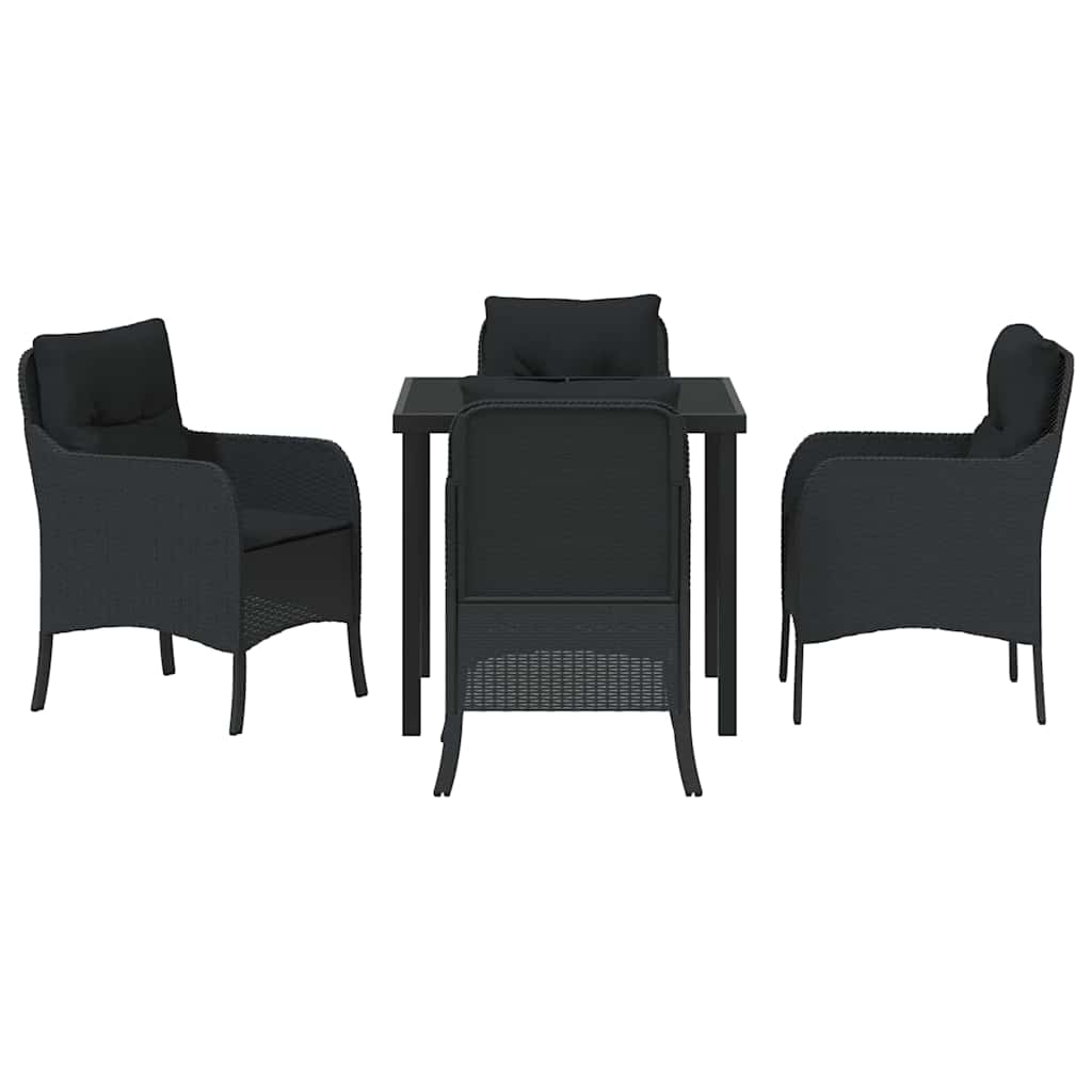 Garden Dining Set with Cushion 5 pcs Black Poly Rattan