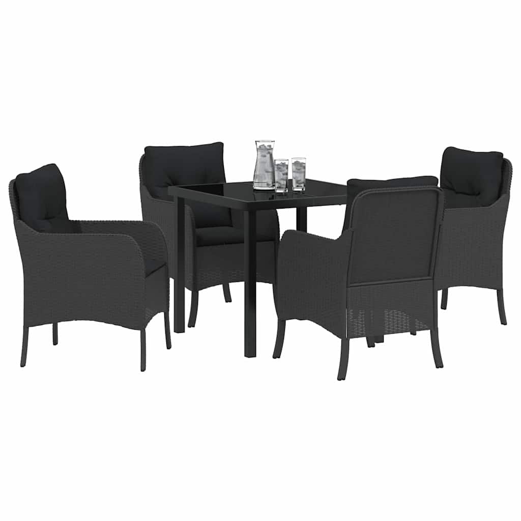 Garden Dining Set with Cushion 5 pcs Black Poly Rattan