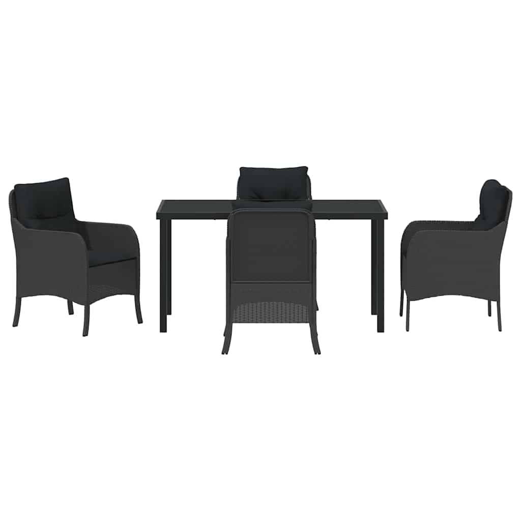 Garden Dining Set with Cushion 5 pcs Black Poly Rattan