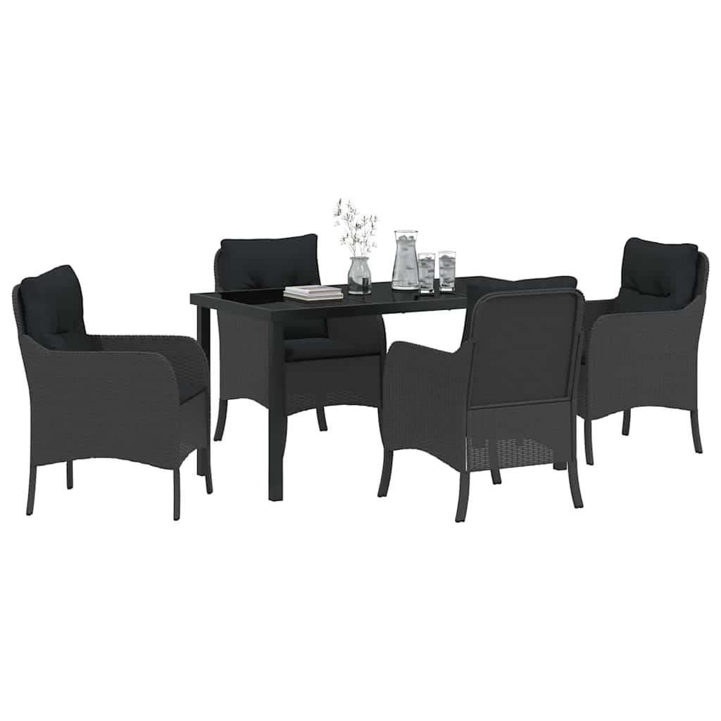 Garden Dining Set with Cushion 5 pcs Black Poly Rattan