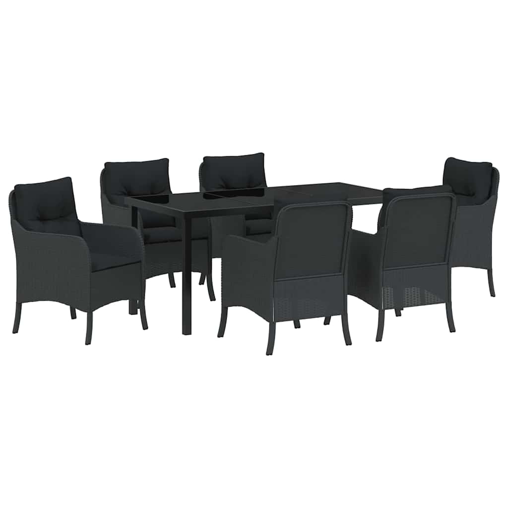 Garden Dining Set with Cushion 7 pcs Black Poly Rattan