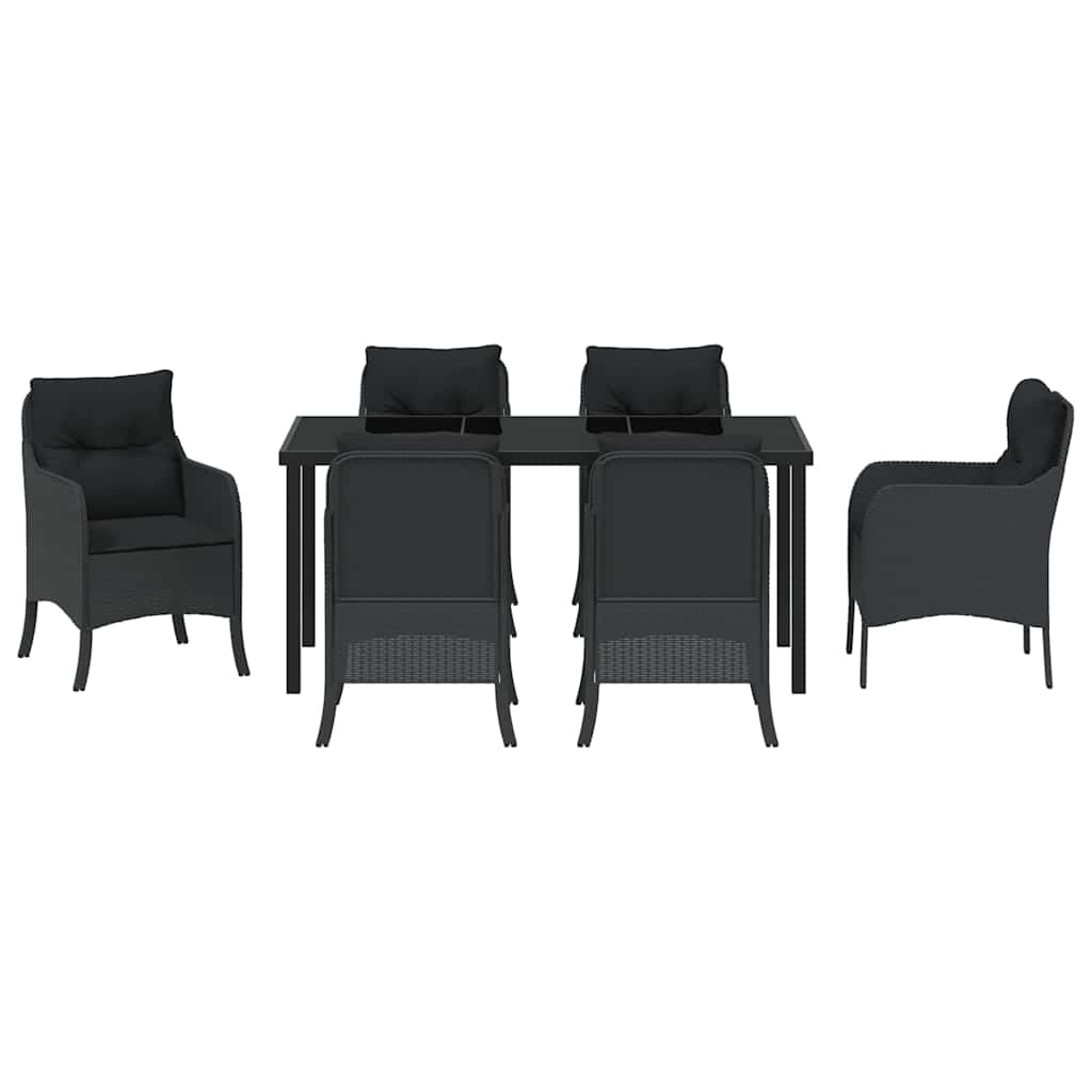 Garden Dining Set with Cushion 7 pcs Black Poly Rattan