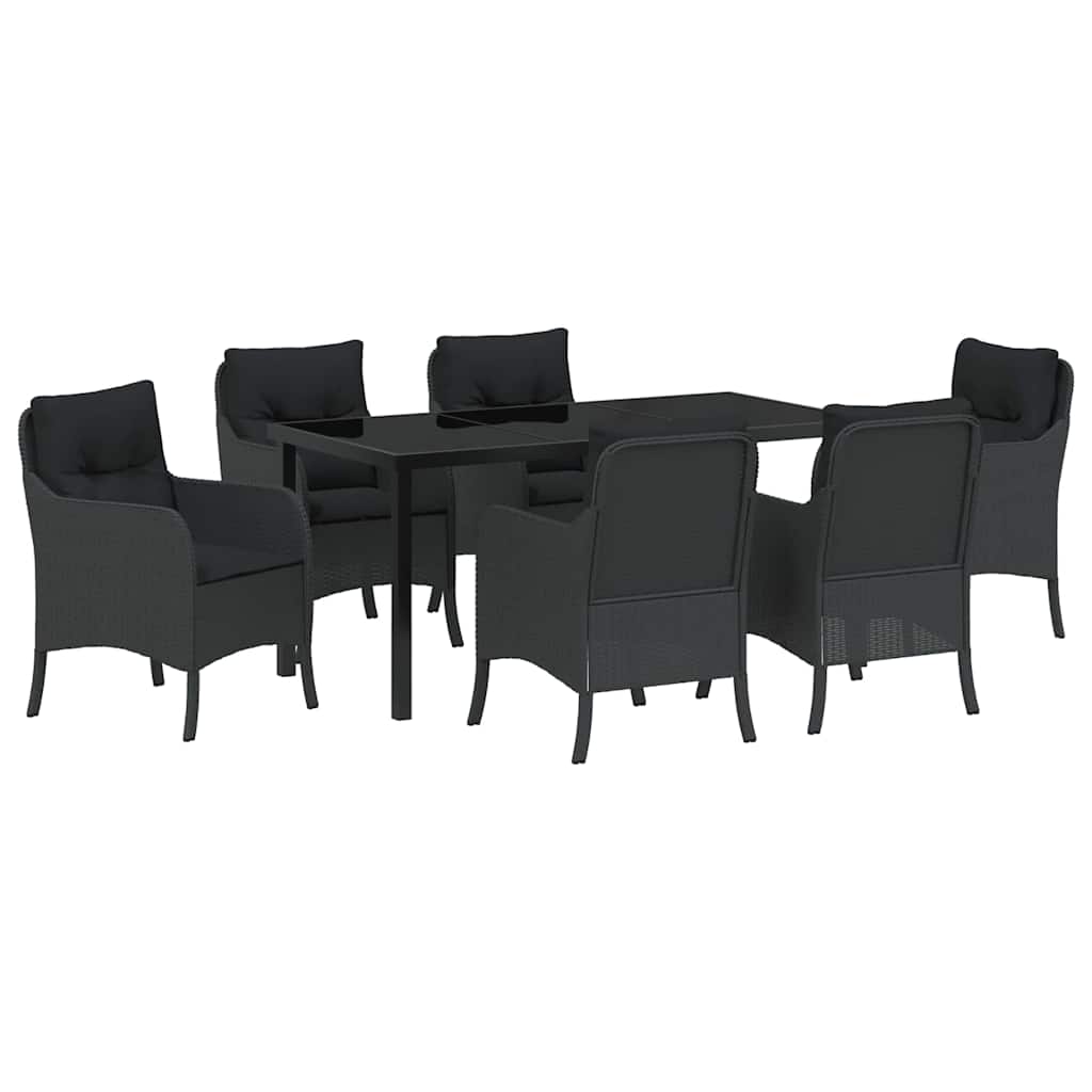 Garden Dining Set with Cushion 7 pcs Black Poly Rattan