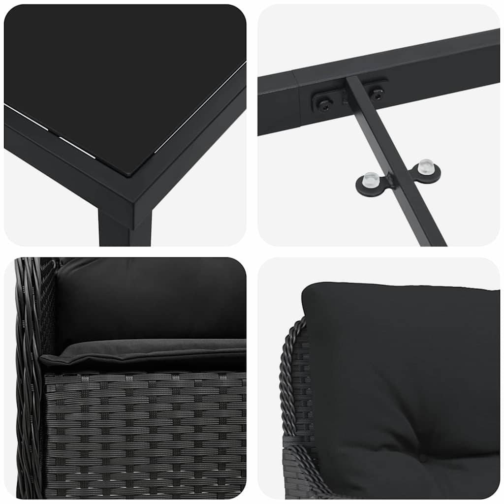 Garden Dining Set with Cushion 9 pcs Black Poly Rattan
