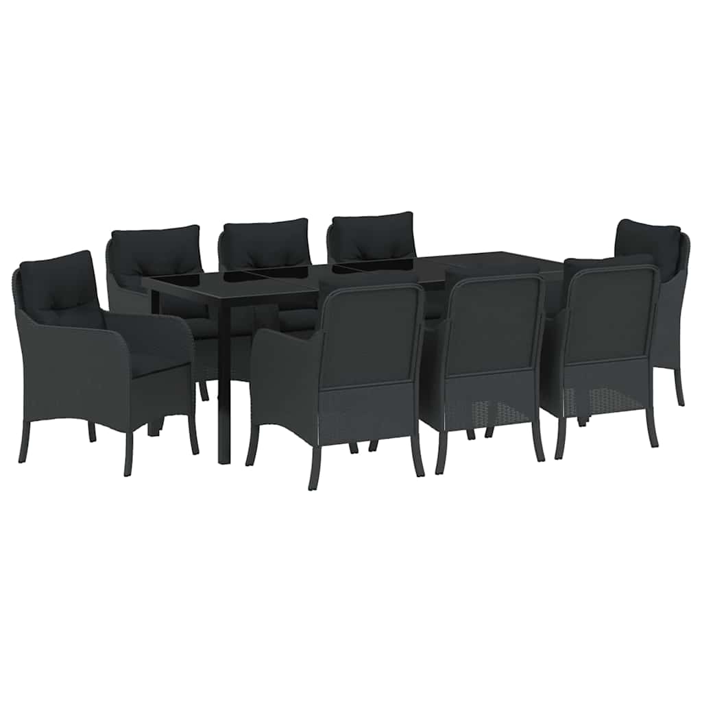 Garden Dining Set with Cushion 9 pcs Black Poly Rattan