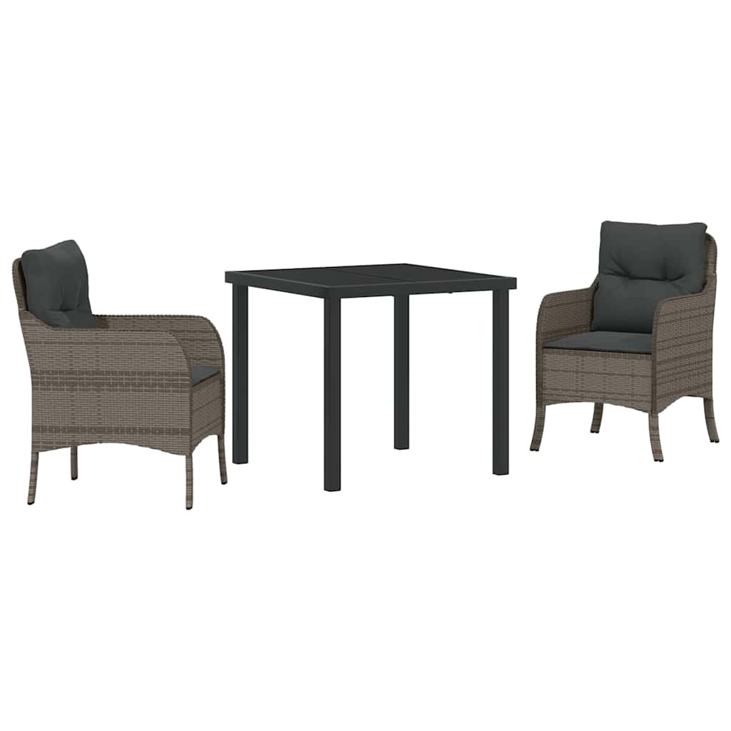 Garden Dining Set with Cushion 3 pcs Grey Poly Rattan