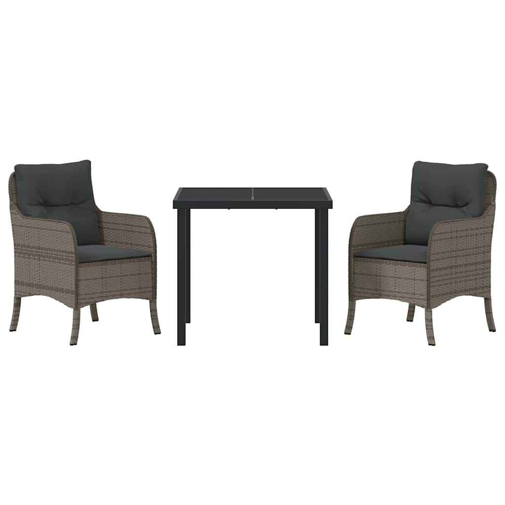 Garden Dining Set with Cushion 3 pcs Grey Poly Rattan