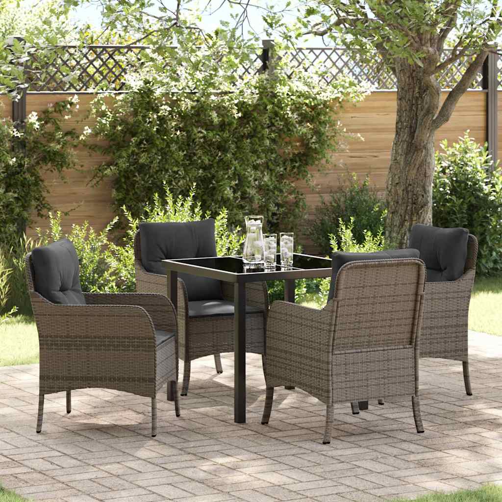 Garden Dining Set with Cushion 5 pcs Grey Poly Rattan
