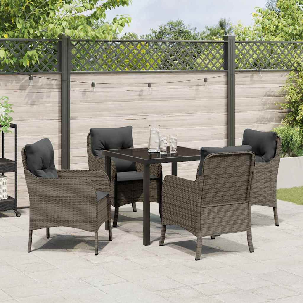 Garden Dining Set with Cushion 5 pcs Grey Poly Rattan