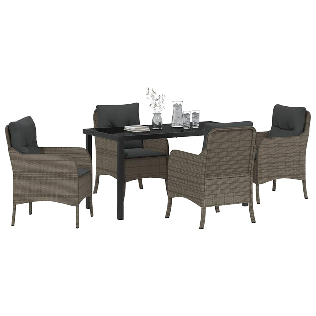 Garden Dining Set with Cushion 5 pcs Grey Poly Rattan