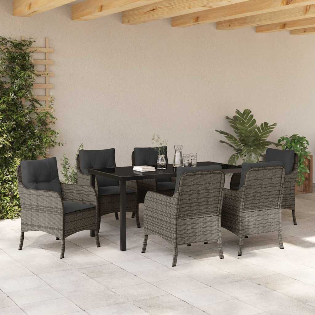 Garden Dining Set with Cushion 7 pcs Grey Poly Rattan