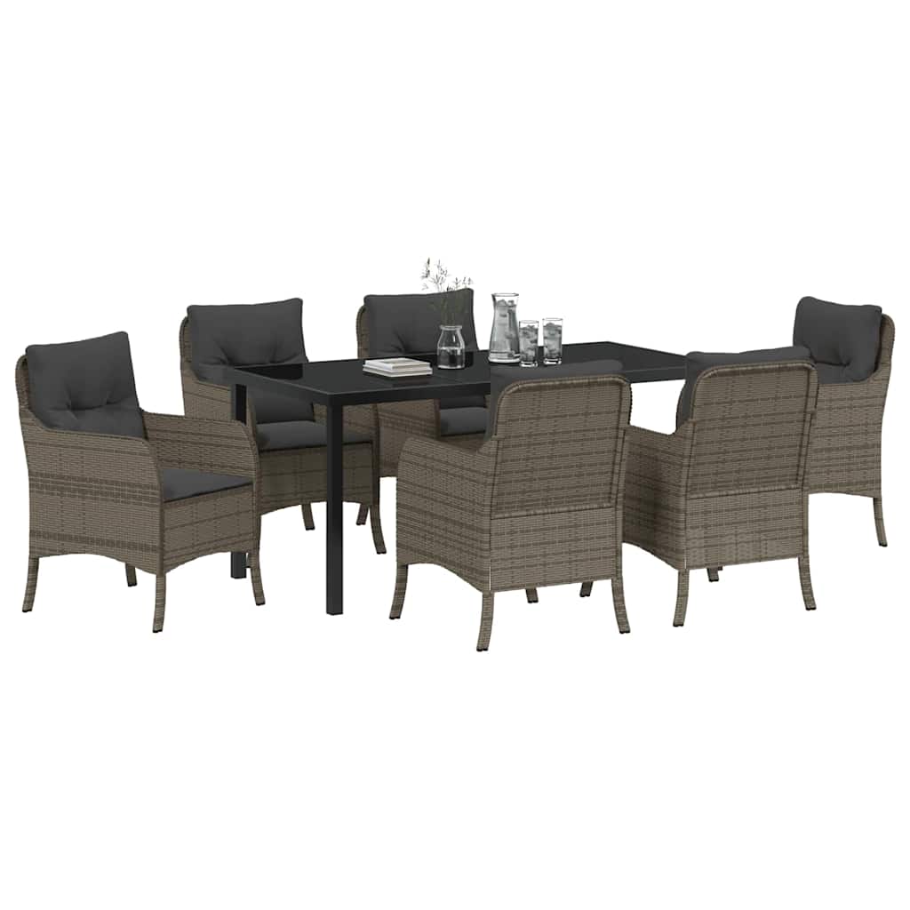 Garden Dining Set with Cushion 7 pcs Grey Poly Rattan