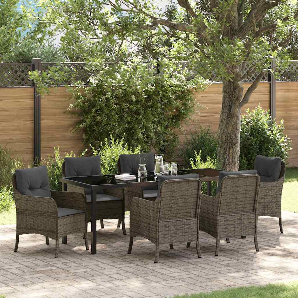Garden Dining Set with Cushion 7 pcs Grey Poly Rattan