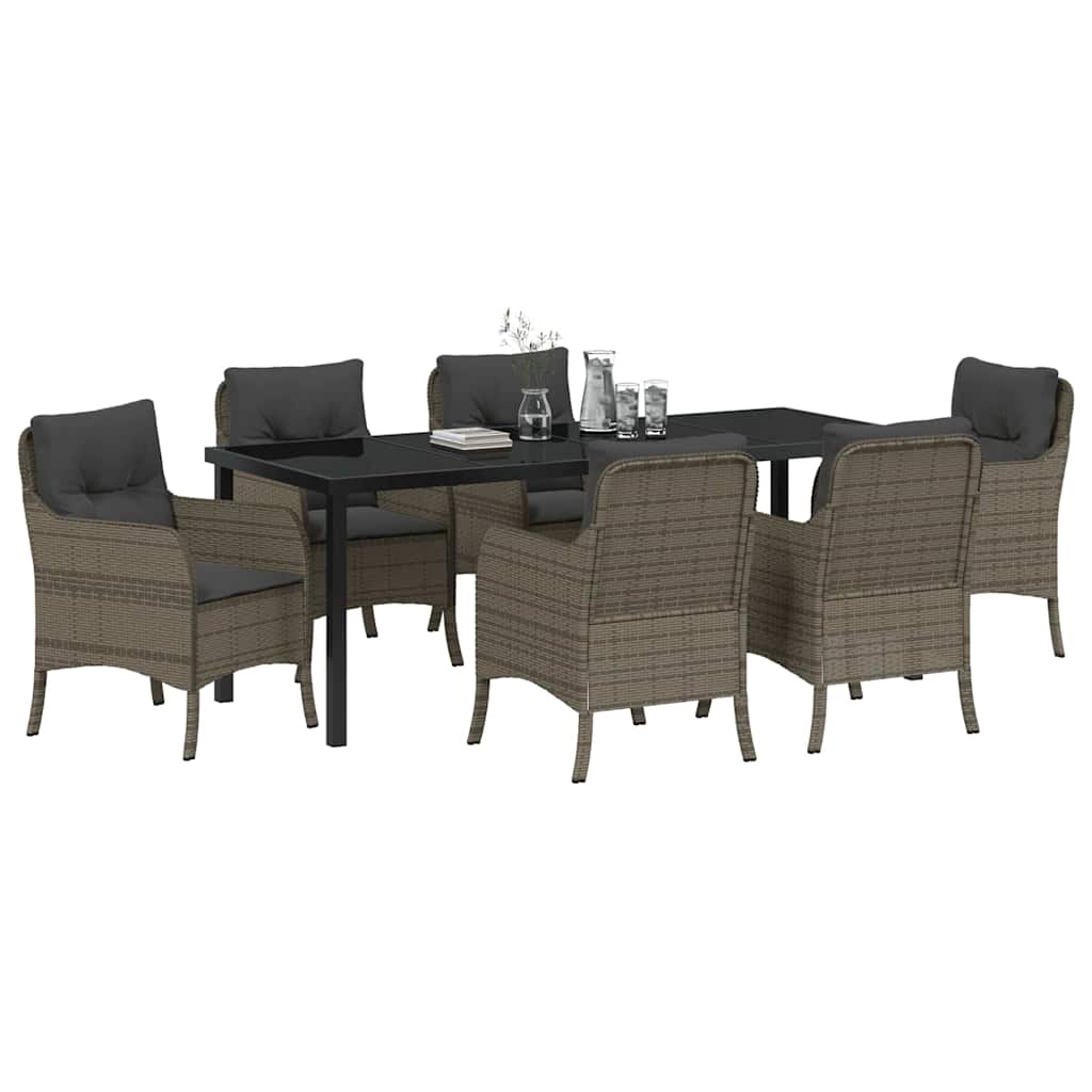 Garden Dining Set with Cushion 7 pcs Grey Poly Rattan