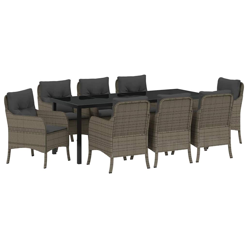 Garden Dining Set with Cushion 9 pcs Grey Poly Rattan