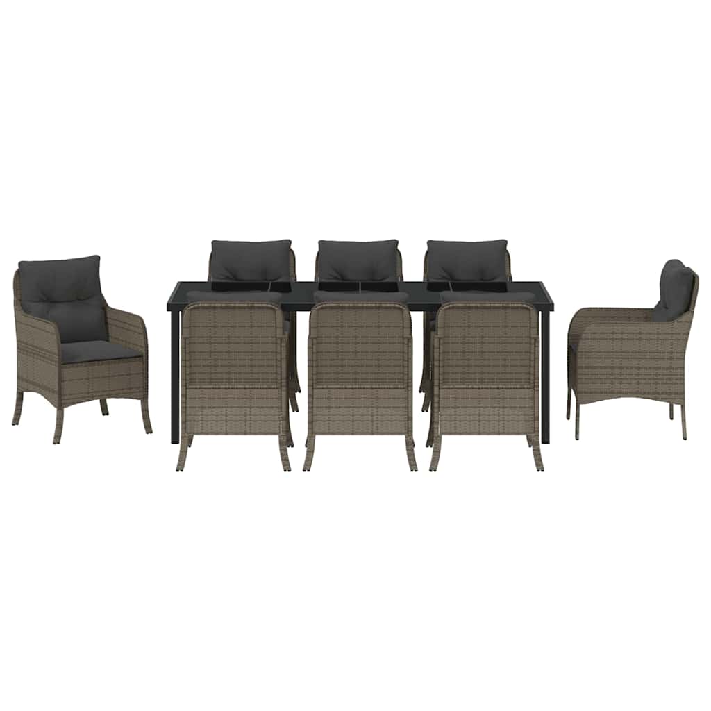 Garden Dining Set with Cushion 9 pcs Grey Poly Rattan