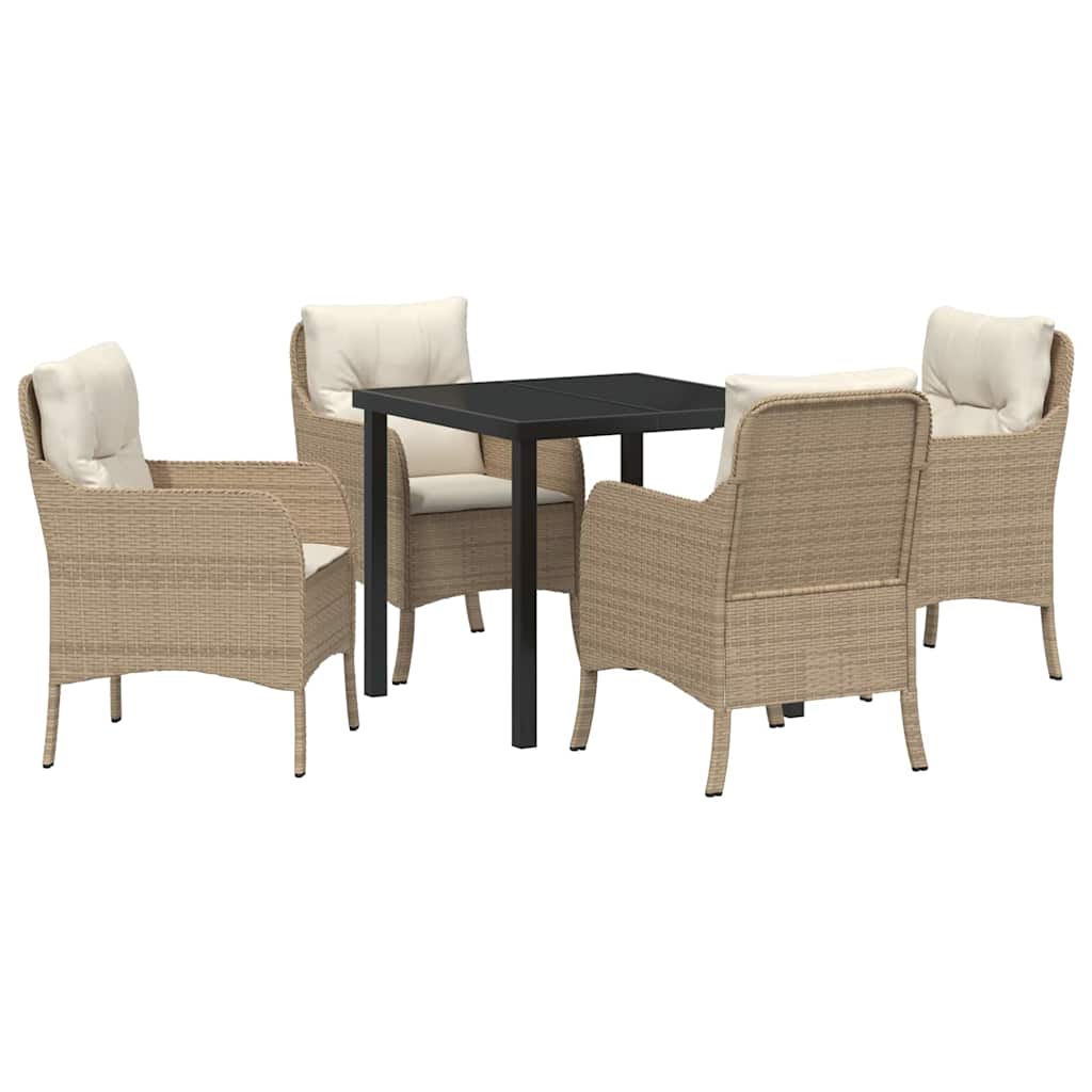 Garden Dining Set with Cushion 5 pcs Beige Poly Rattan