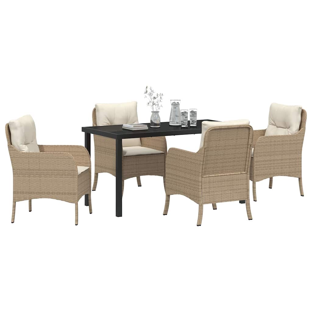 Garden Dining Set with Cushion 5 pcs Beige Poly Rattan