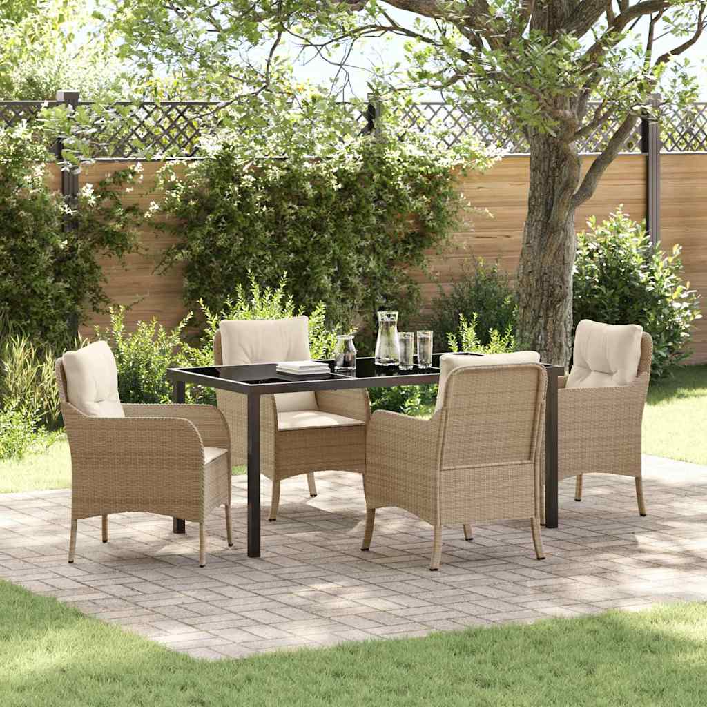 Garden Dining Set with Cushion 5 pcs Beige Poly Rattan