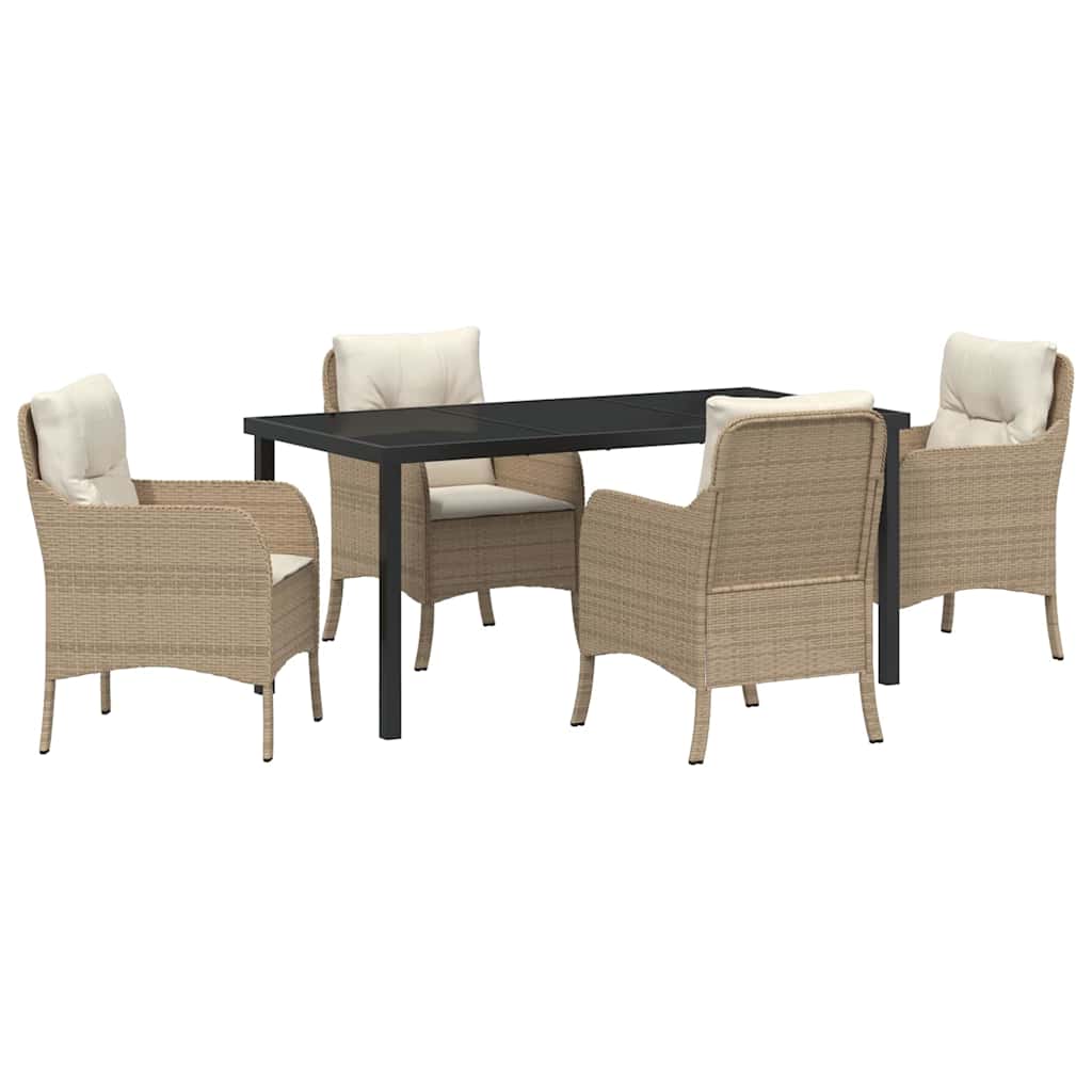 Garden Dining Set with Cushion 5 pcs Beige Poly Rattan