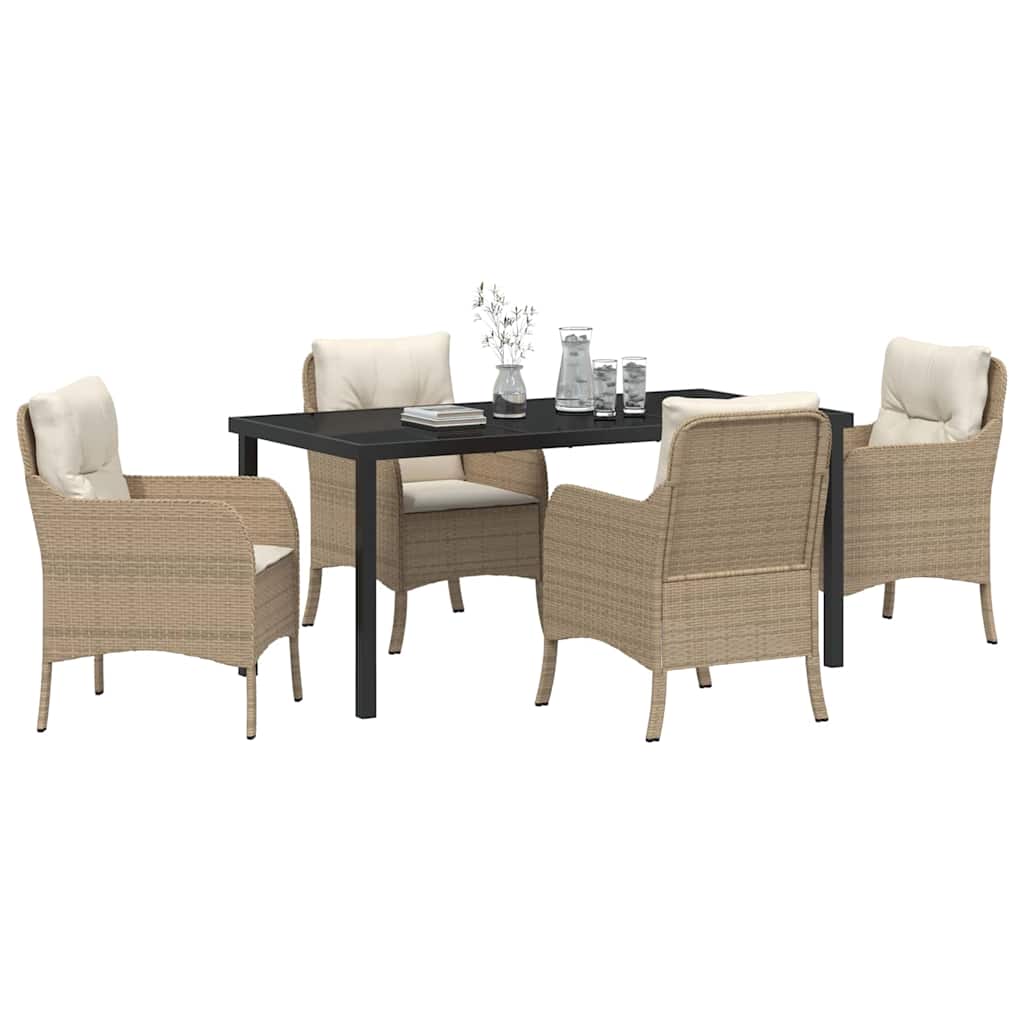 Garden Dining Set with Cushion 5 pcs Beige Poly Rattan