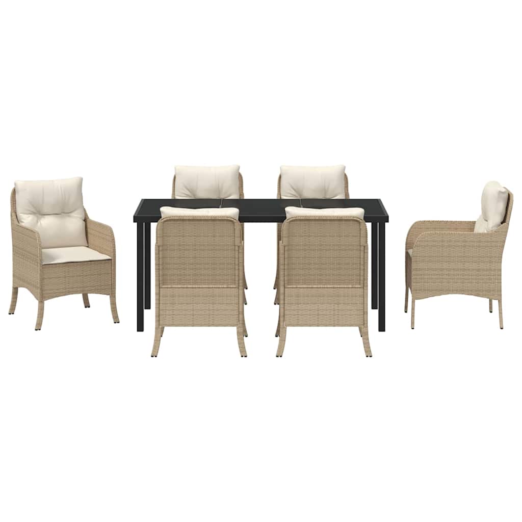Garden Dining Set with Cushion 7 pcs Beige Poly Rattan
