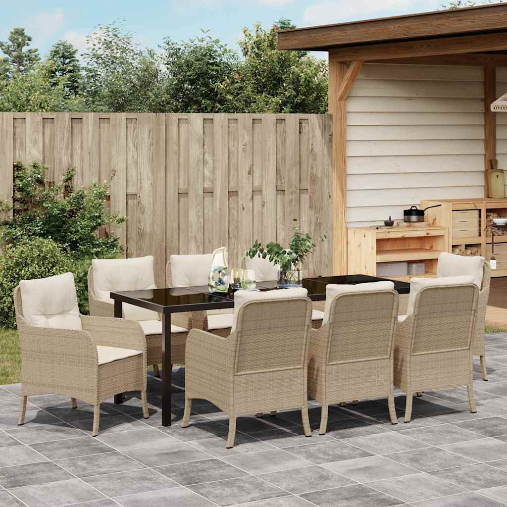 Garden Dining Set with Cushion 9 pcs Beige Poly Rattan