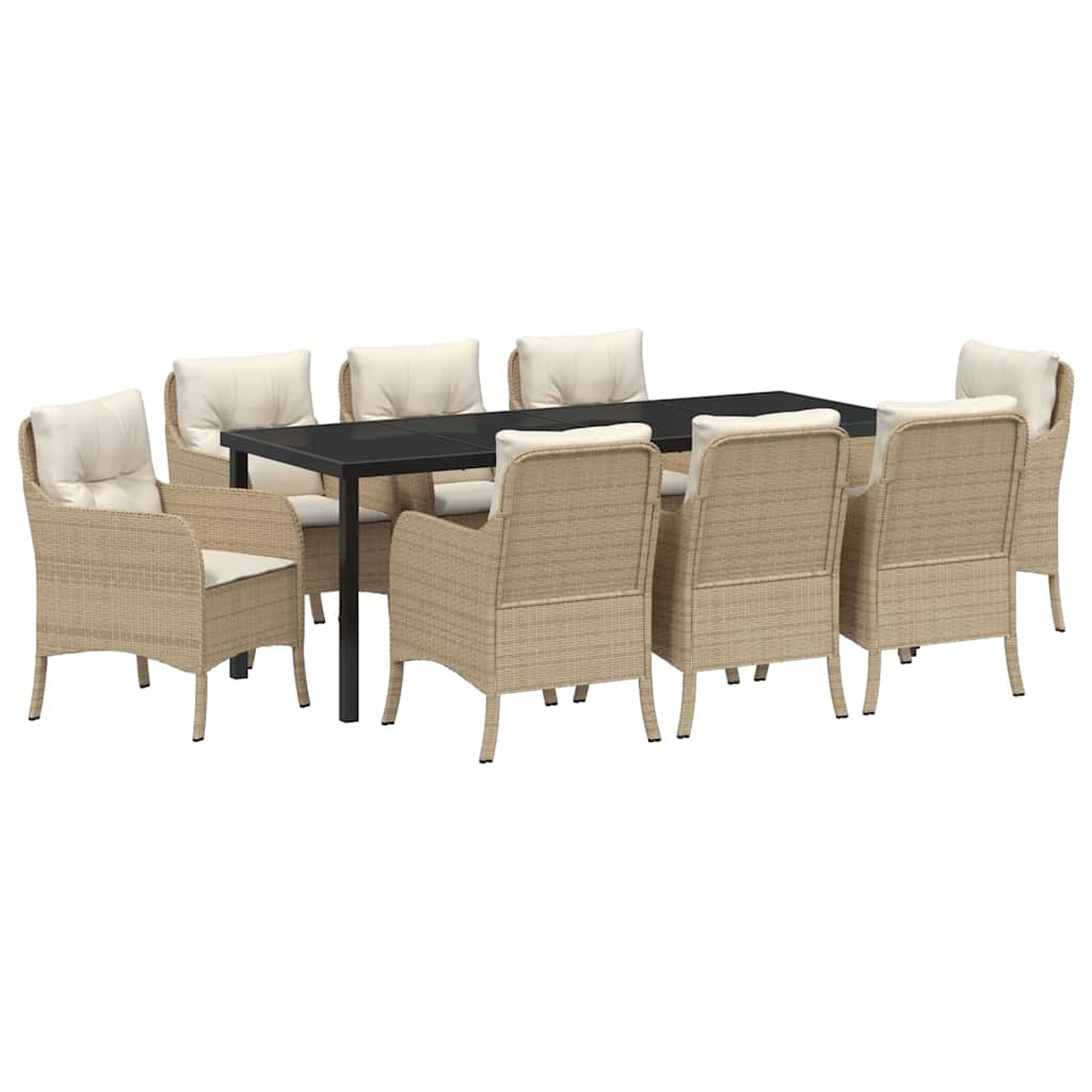 Garden Dining Set with Cushion 9 pcs Beige Poly Rattan