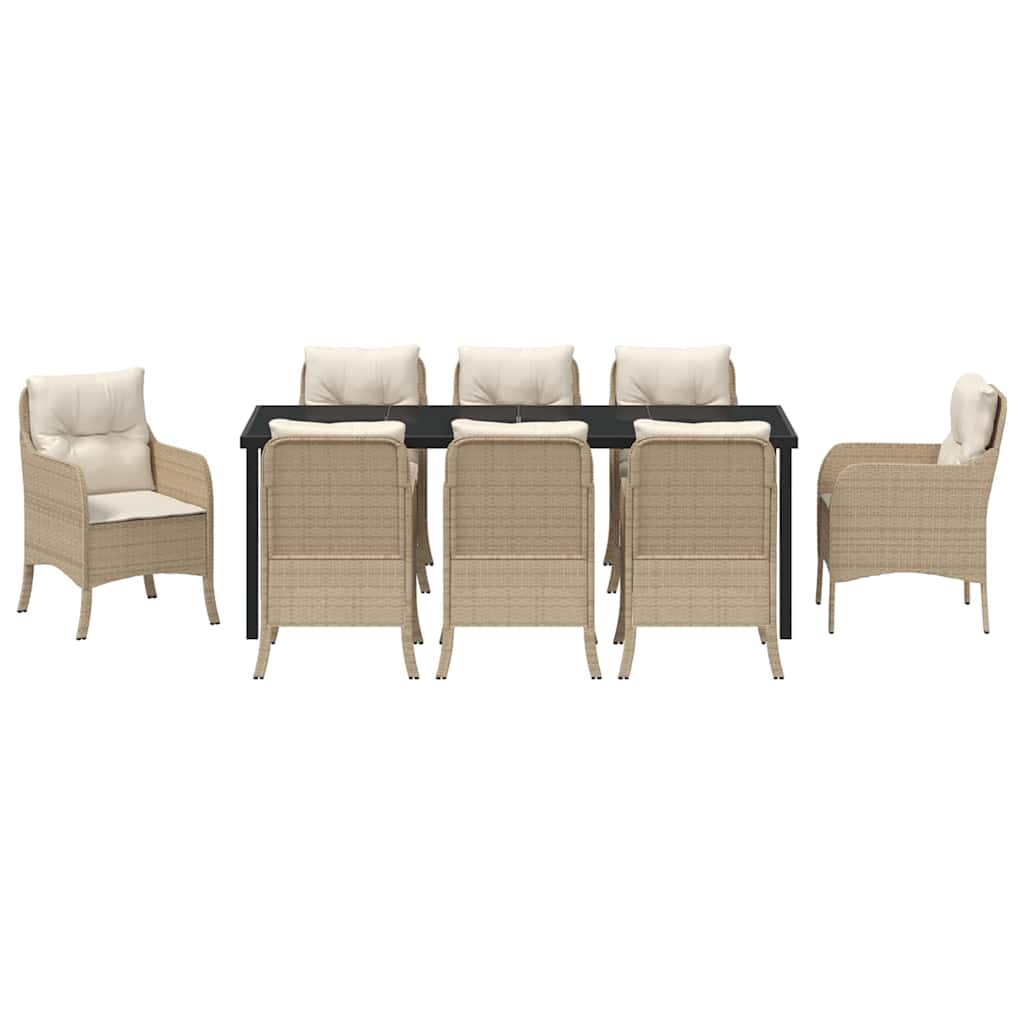 Garden Dining Set with Cushion 9 pcs Beige Poly Rattan