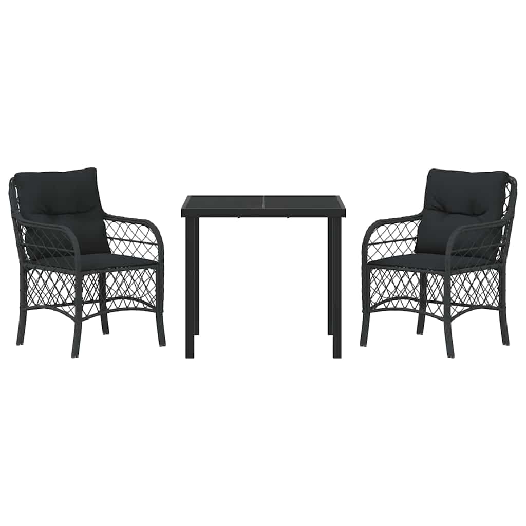 Garden Dining Set with Cushion 3 pcs Black Poly Rattan