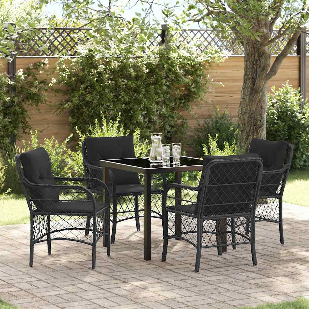 Garden Dining Set with Cushion 5 pcs Black Poly Rattan